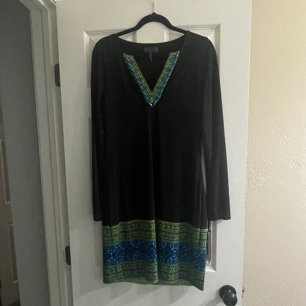 🖤 BNWT Hale Bob Embellished V-Neck Long Sleeve Black Dress – Size M 🖤